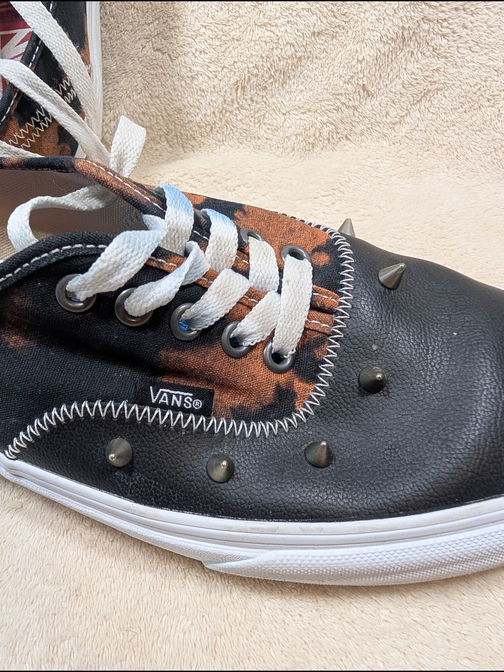Vans Studded Bleach Dye Sneakers Black Low Top Men 10.5 / Women 12 Custom Punk